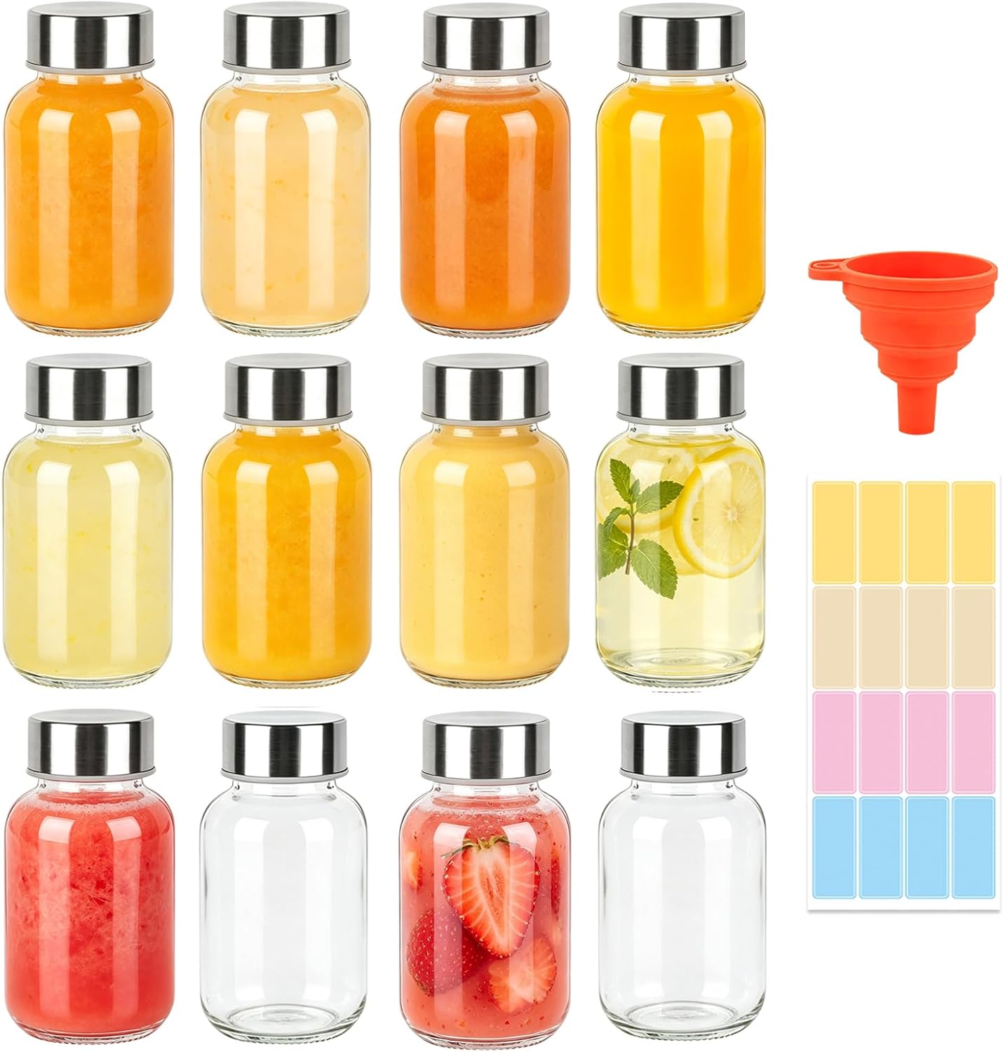 CARBLIN 5 oz Small Glass Juice Bottles with Lids Shot Container 12 Pack