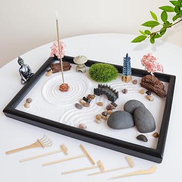 Zen Garden for Desk Mini Japanese Desktop Sand Office Miniature Zen Garden Box with Kit 11.8 X 7.9 in
