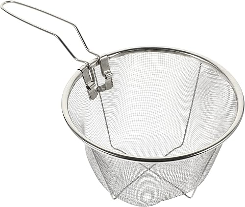 1 cesta de acero inoxidable con asa, cesta redonda de alambre para freír, cesta de acero para papas fritas (7.1 pulgadas)