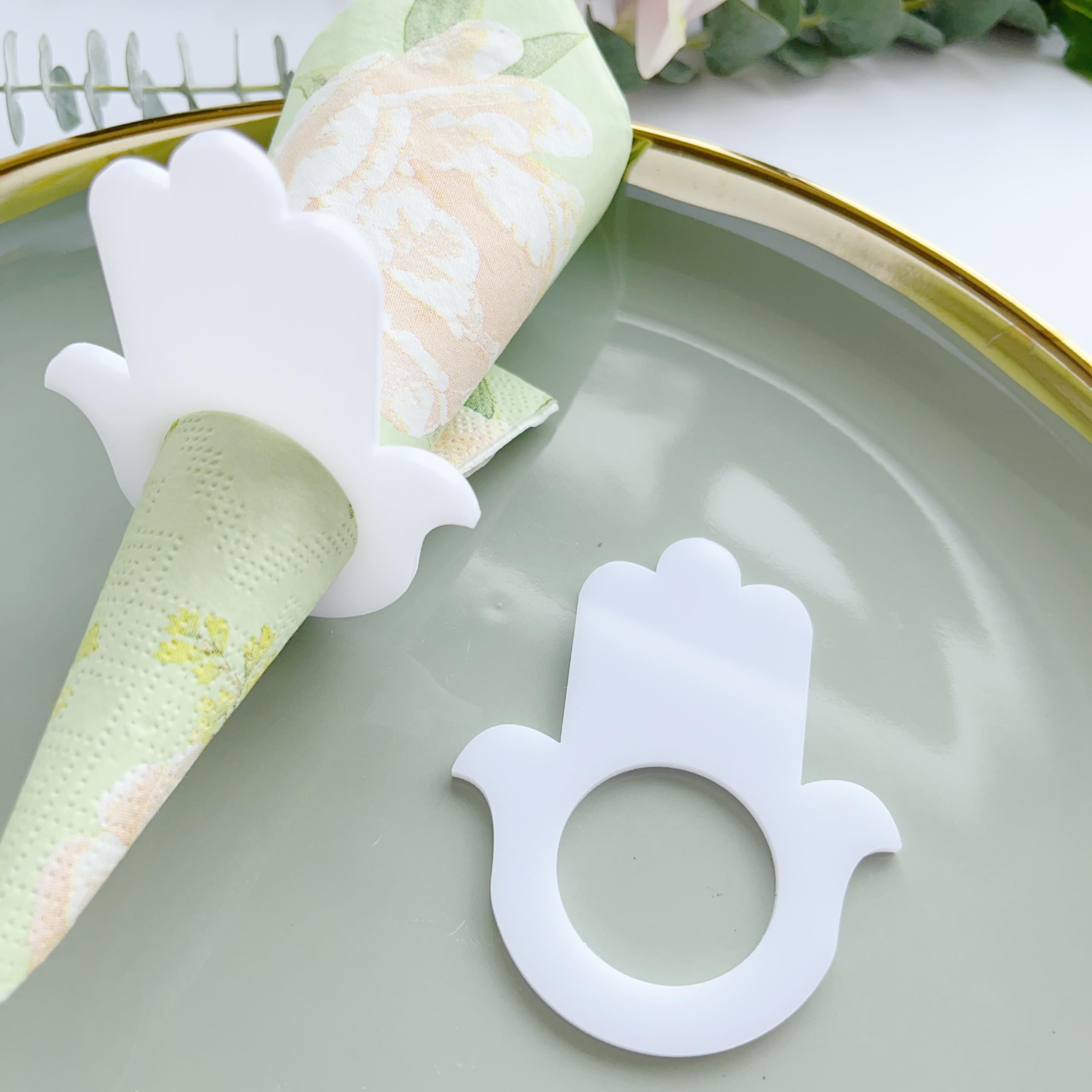 Lot De 12 Porte-serviettes Pessah - Décoration Pâque Juive - Acrylique Miroir Doré - 12x5.5cm