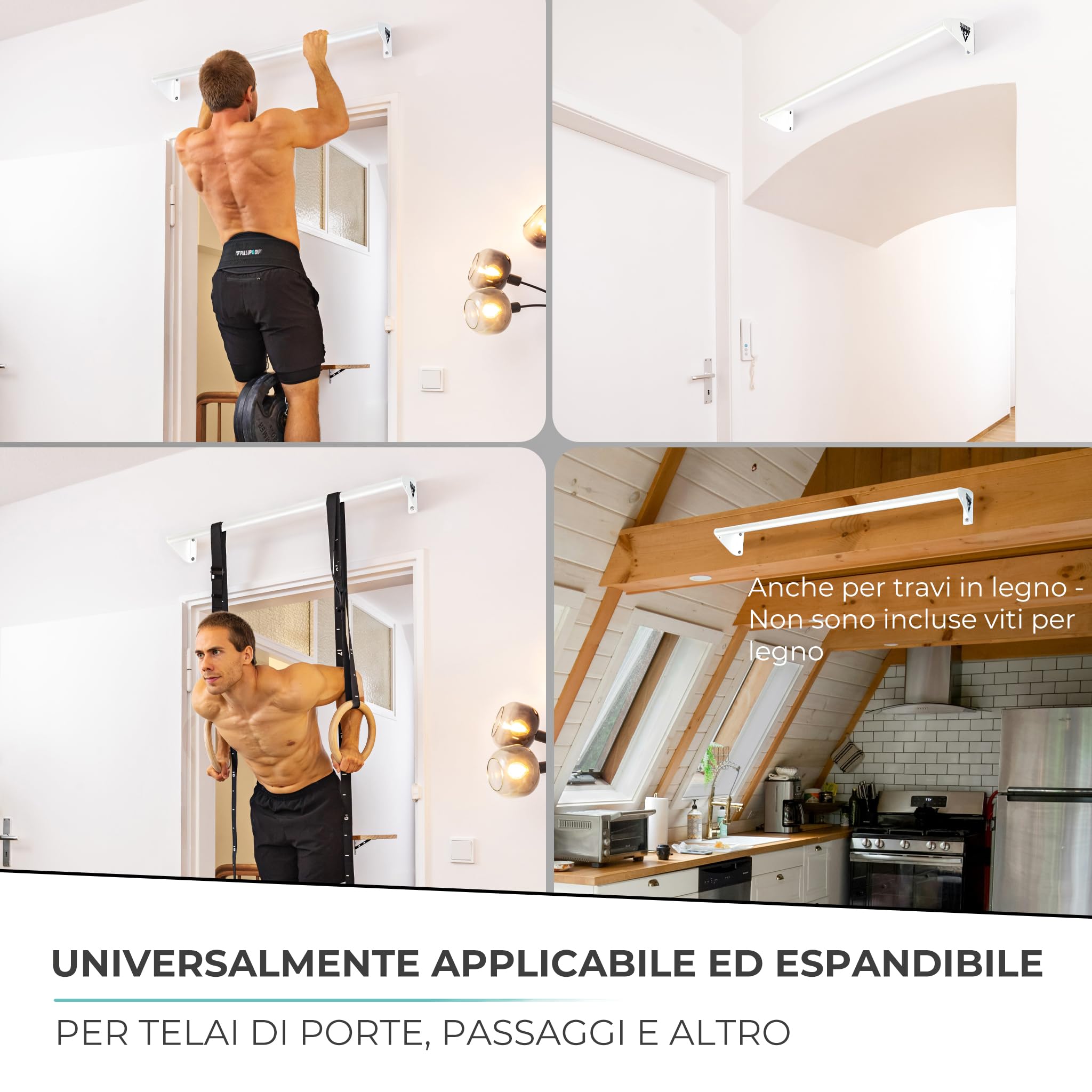 PULLUP & DIP Barra trazioni a muro - Antiscivolo Barra per trazioni pesanti ideale per trazioni, chin-up, sollevamento gambe e anelli da ginnastica in acciaio.