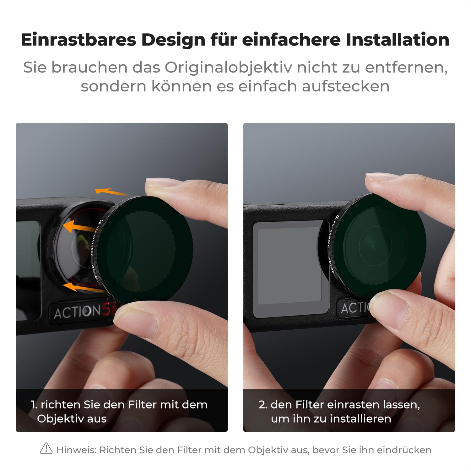 K&F CONCEPT Push in Variable ND2-32 Filter Kompatibel mit DJI Osmo Action 5 Pro, Neutraldichte Zubehör Light Reduction Filter für Osmo Action 4/3, Multicoated HD Optical Glass Action Kamera Zubehör