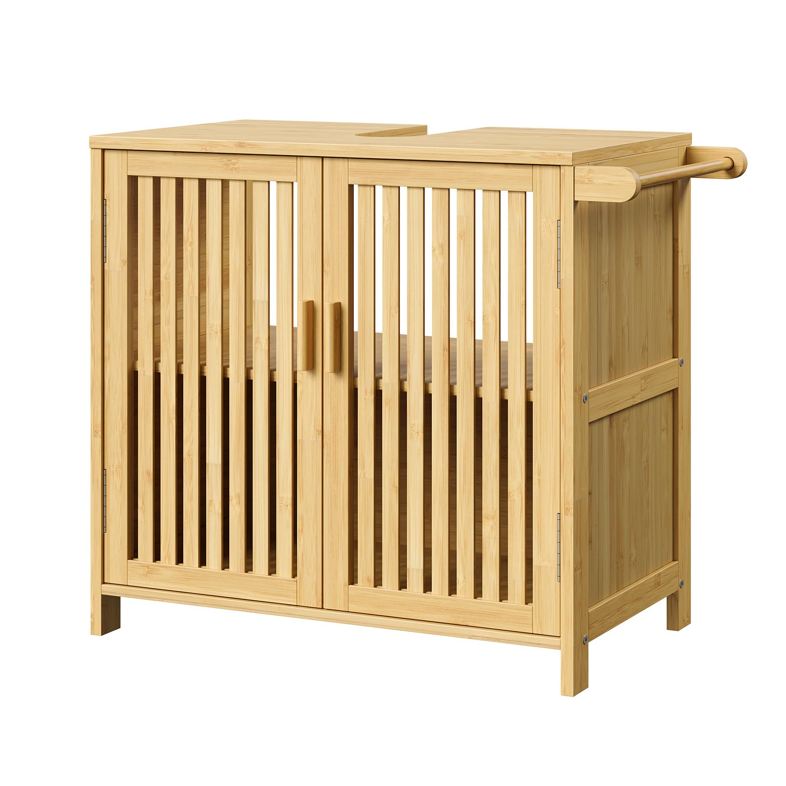 HOOBRO Bambus-Waschbeckenunterschrank mit 2 Türen, 2 Fächern und Handtuchhalter, Unterschrank, Badezimmerschrank, Badschrank, 60 x 30 x 60 cm, für Waschbecken ohne Säule, Natur EYL06BV01