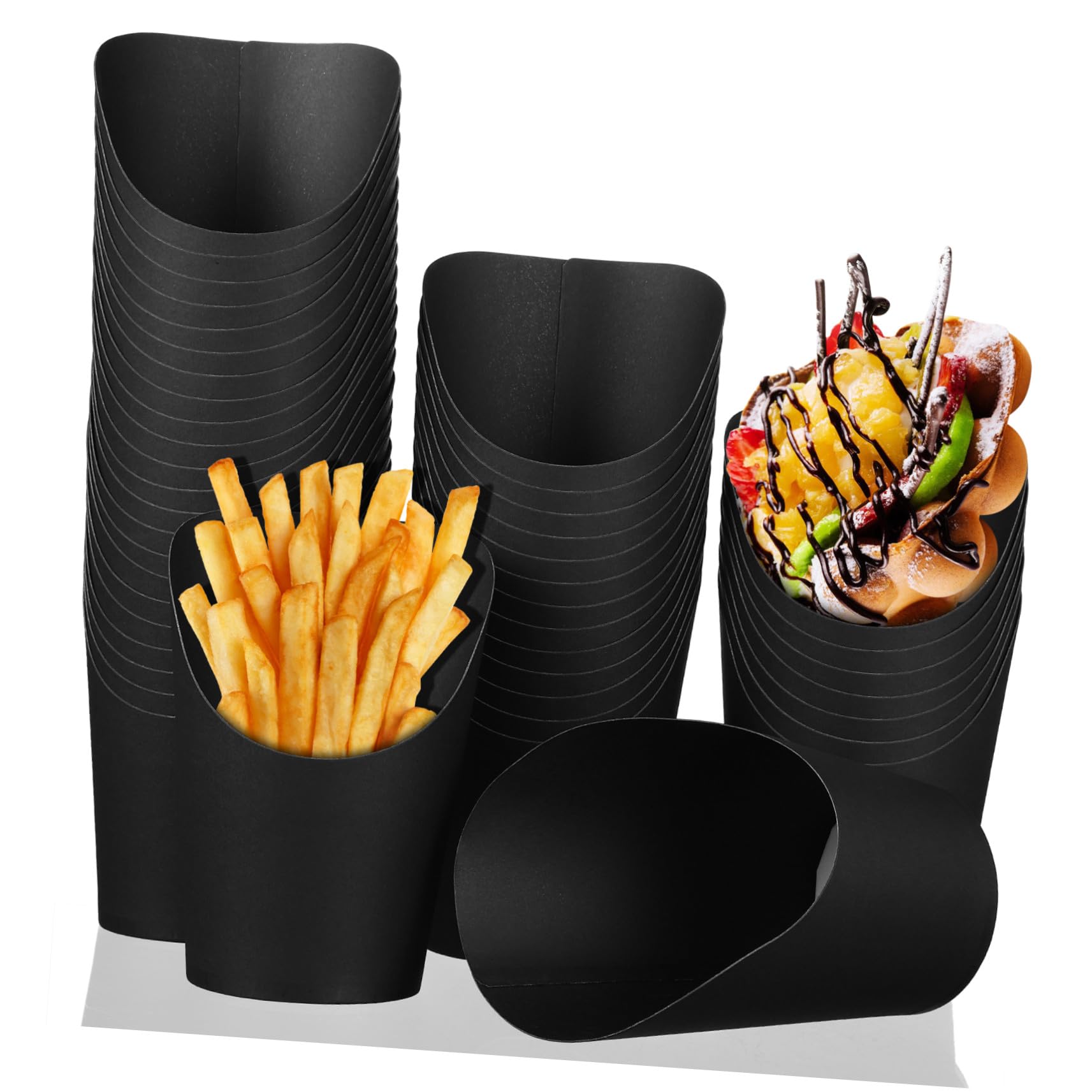 Alipis Frites 414 Ml en Papier Noir, Ouverture Inclinée Pratique, Lot de 100, pour Apéritifs et Snacks, Usage Événementiel et Fête