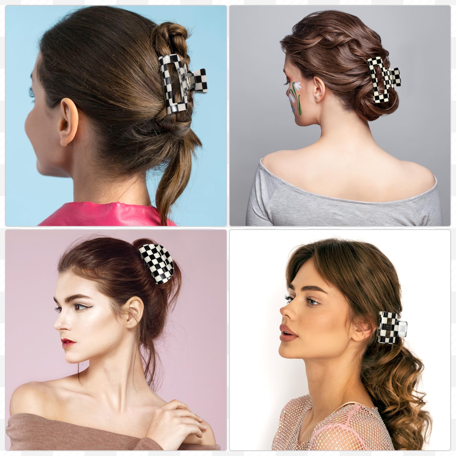 3 Pack Checkered Hair Claw Clips Large 4inch Hair Barrettes for Thick Thin Hair Amazon.com : 4Pcs Checkered Hair Claw Clips, Non-Slip Hair  main image 4