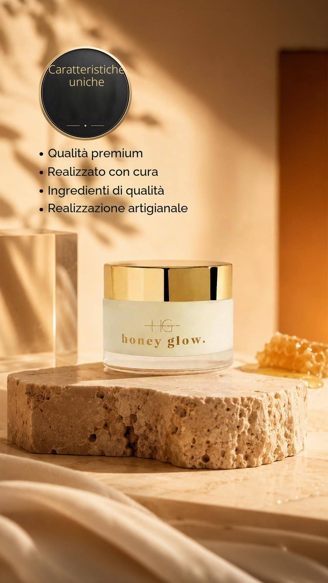 HoneyGlow Crema Viso in Ceramide Ultra Idratante con Miele, Rafforza la Barriera Della Pelle e Protegge Dalla Luce Solare, SPF15, Formulato Con Niacinamide, Acido Ialuronico e Peptidi