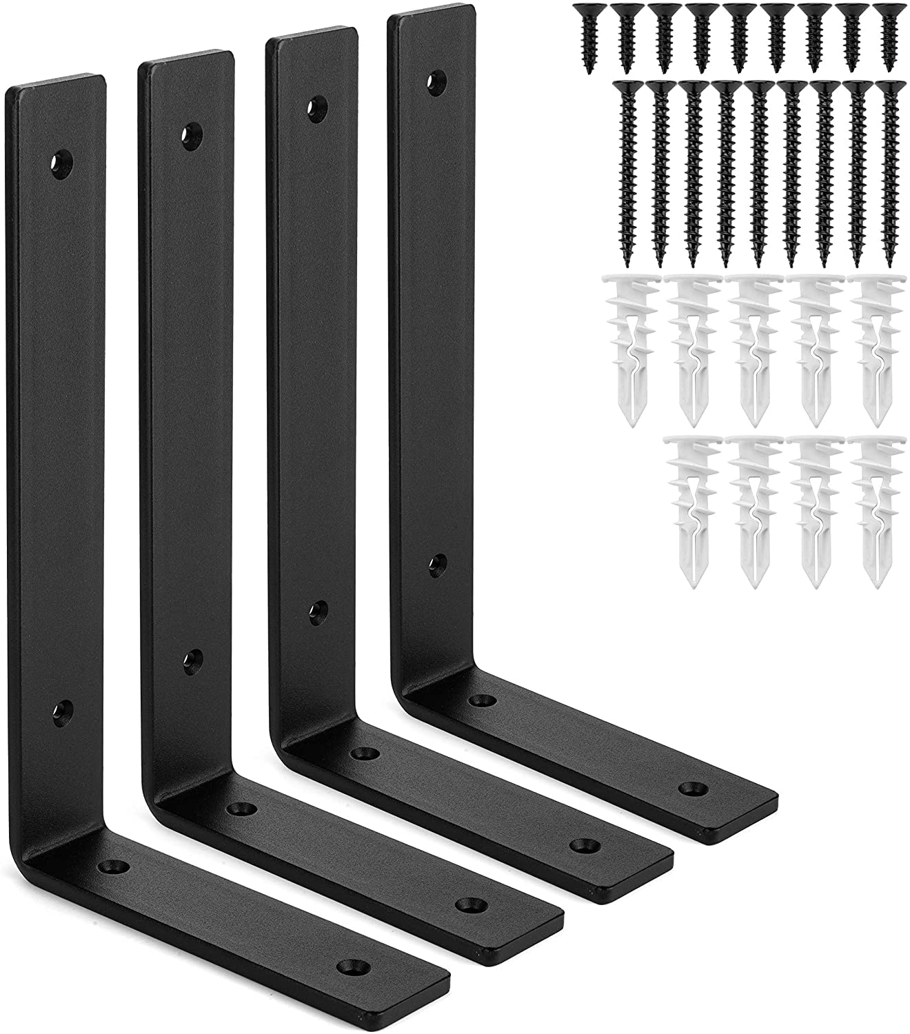 Premium Heavy-Duty-Quarter Inch (1/4") Thick - Rustic Industrial Modern Farmhouse Black Iron Finish Shelf Holder Hanger Bracket w/Hardware,4-PK - Multiple Sizes Available(10"X6").-image-21