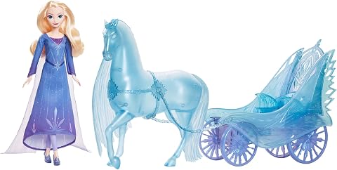 Mattel Çıkarılabilir elbisesi ve ayakkabılarıyla Mattel Disney Karlar Ülkesi Elsa bebek, büyüleyici atı Nokk ve macera arabası, Karlar Ülkesi: Kış Sonu Festivali teması, JBG56
