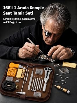 168 Parça Saat Tamir Seti Kordon Kısaltma Kapak Açma Pil Değiştirme Profesyonel Tamir Çantası