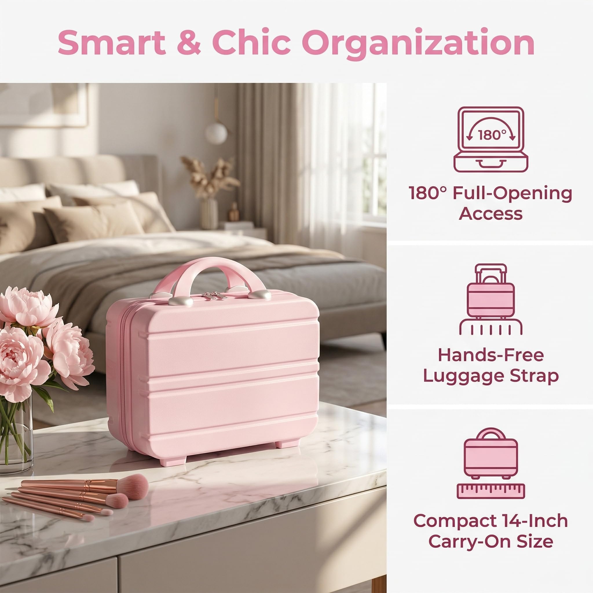 Mini Beauty Case da Viaggio da 14 Pollici - Organizer Cosmetico Leggero E Portatile, Bagaglio Multifunzionale per Weekend Fuori Porta E Oggetti Essenziali da Viaggio Black
