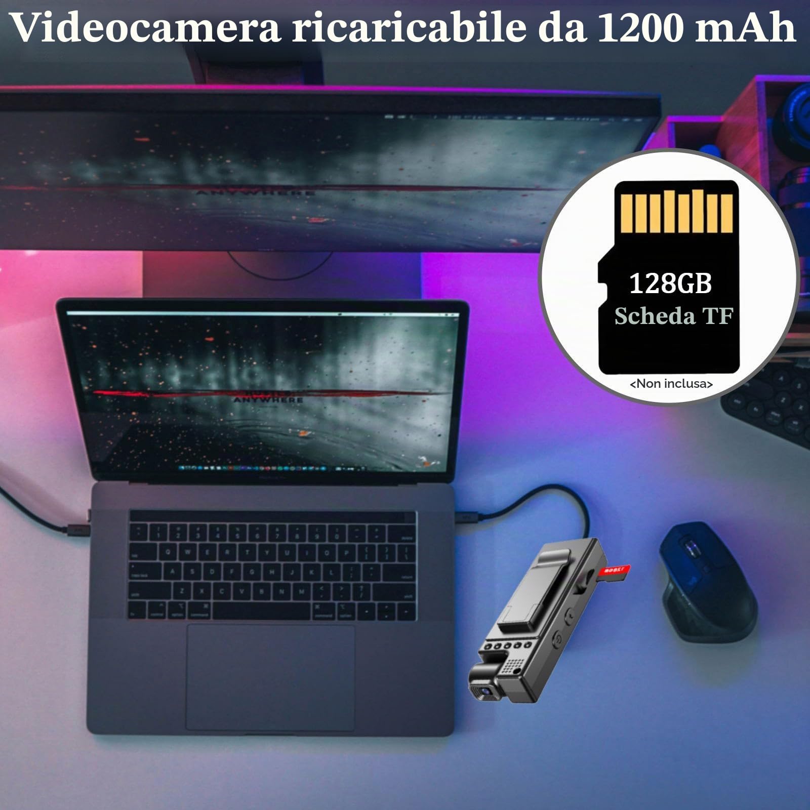 Videocamera 4K UHD con registrazione audio e video Obiettivo ruotabile a 180° Videocamera con durata della batteria di 6 ore con schermo TFT da 1,3 pollici Rilevamento di movimento