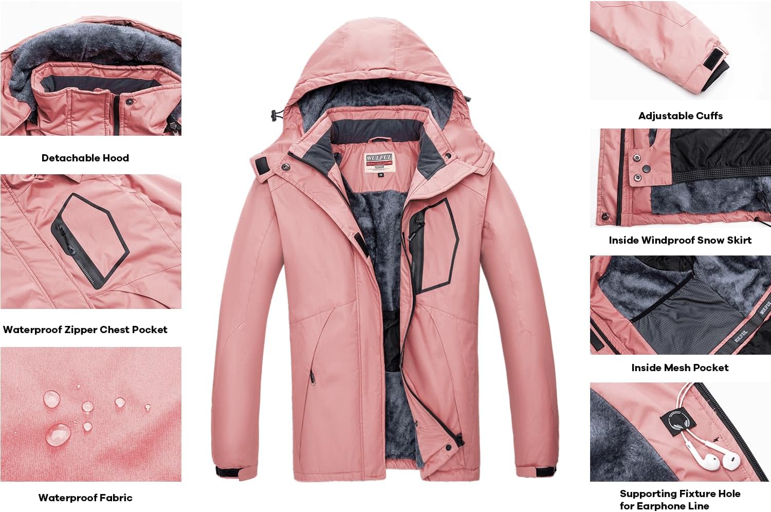 WULFUL レディース 防水 スノースキージャケット マウンテン防風 冬用