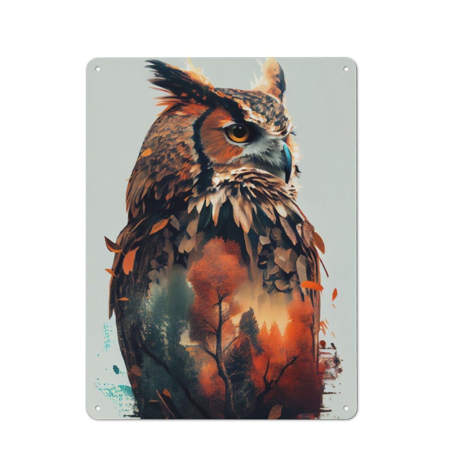 Junmoney Owl Double Exposure Printed Metal Sign 40X30cm For Kitchen Or Home Bar, Housewarming Present For People Styling Kitchen And Home Bar