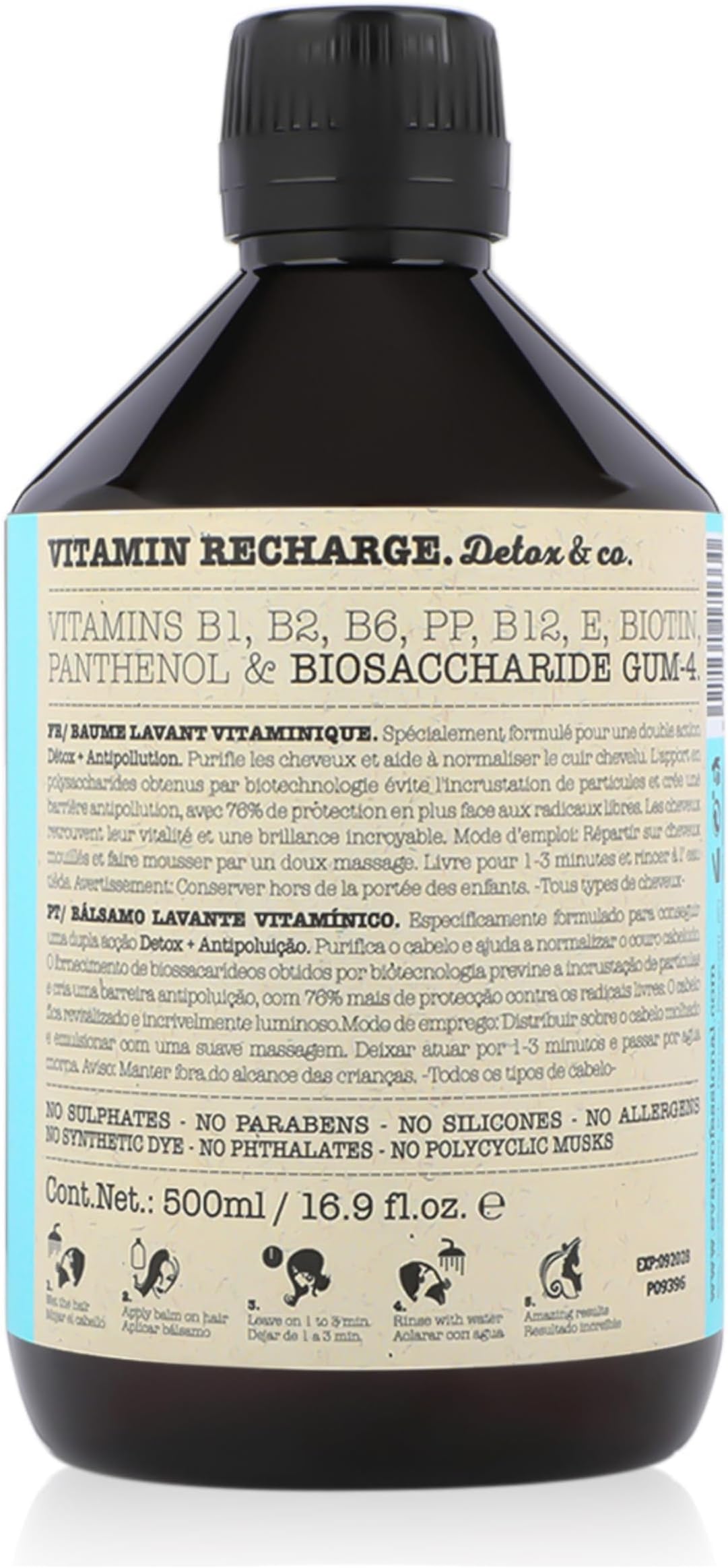 Eva Professional SHAMPOO Vitamin Detox Recharge 500ML - without Sulphate, Parabens, Silicone, Allergens
