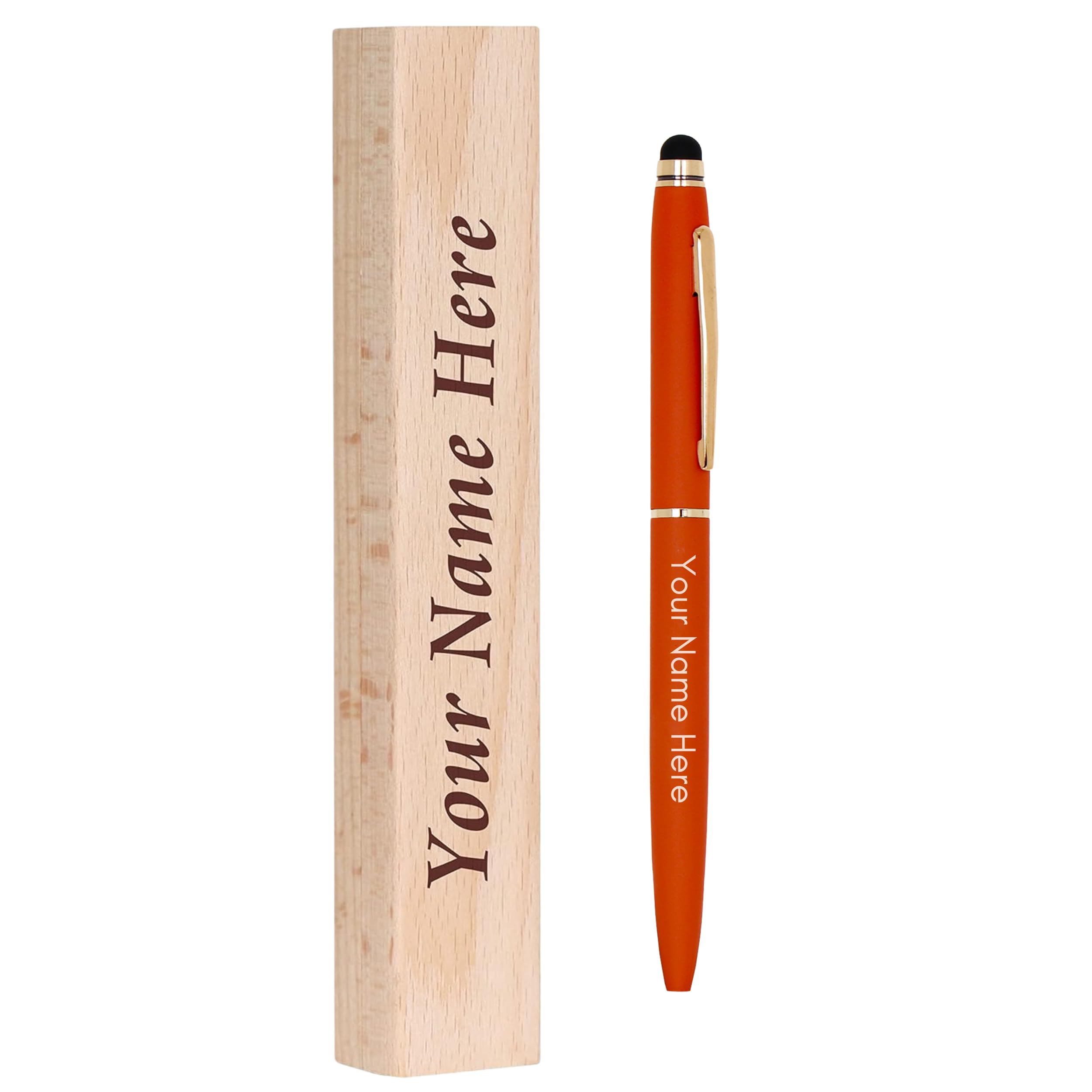 Crownlit Personalized Orange Stylus Pen with Wooden Box. (Wooden Box, Brown)-image-48