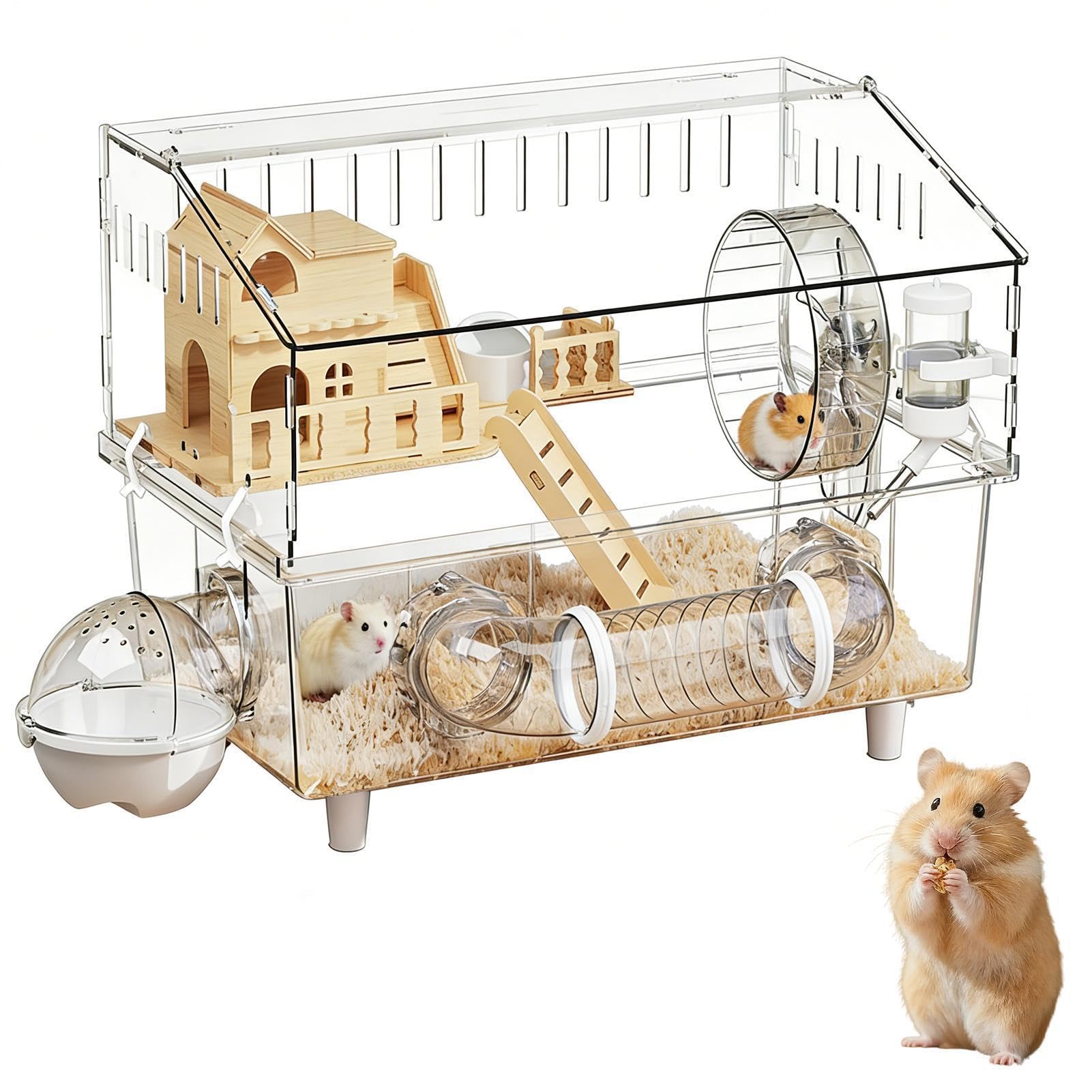 Jaula para Hámster Claro de 2 Pisos, Parque para Chinchilla | Jaula para Hámster para Interior, Exterior y Viaje, Hogar para Mascotas Pequeñas y Roedores