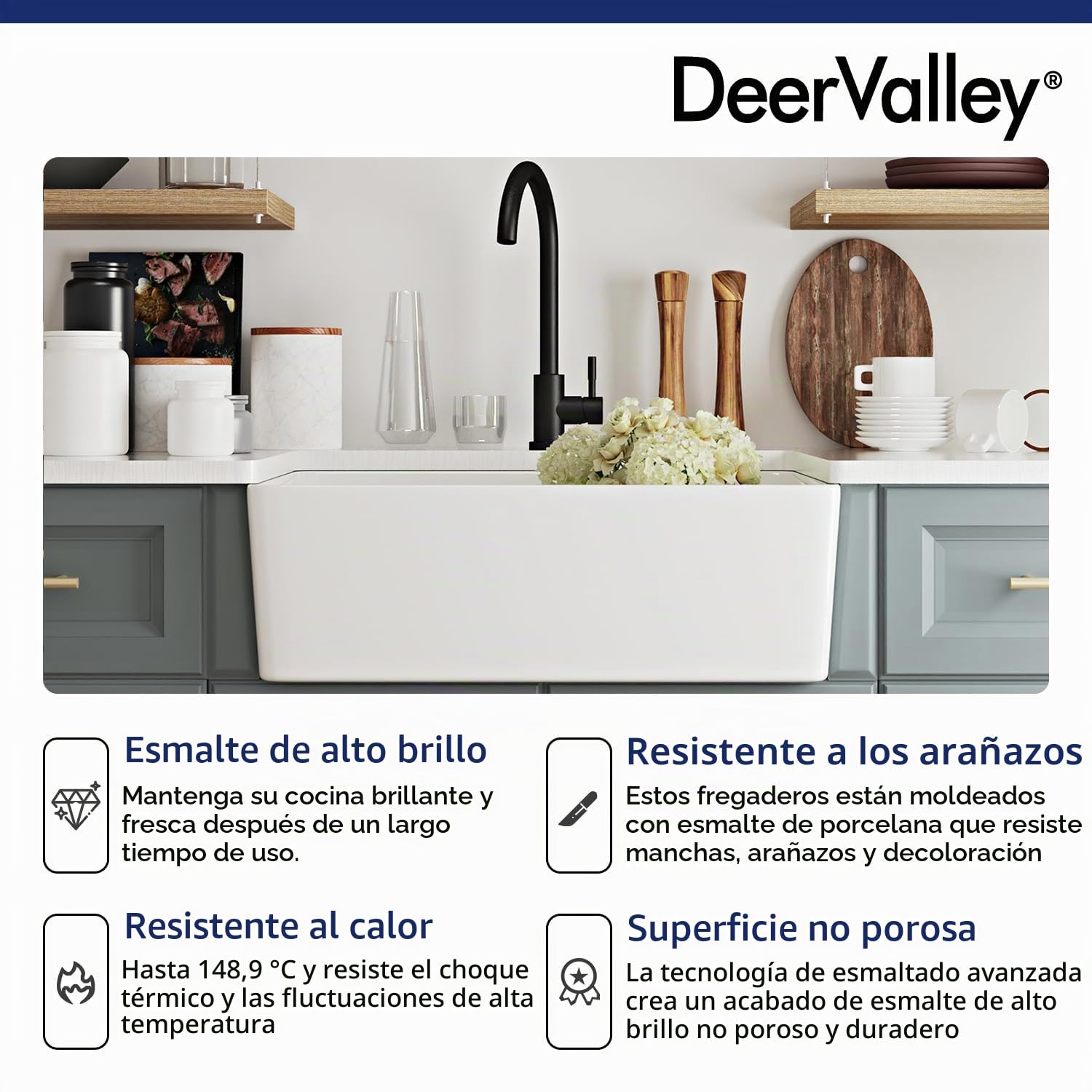 DeerValley Fregadero blanco de 24 pulgadas, fregadero de cocina de cerámica de arcilla refractaria, fregadero frontal profundo con rejilla inferior y colador | Fireclay - Fregadero frontal profundo con rejilla inferior y colador