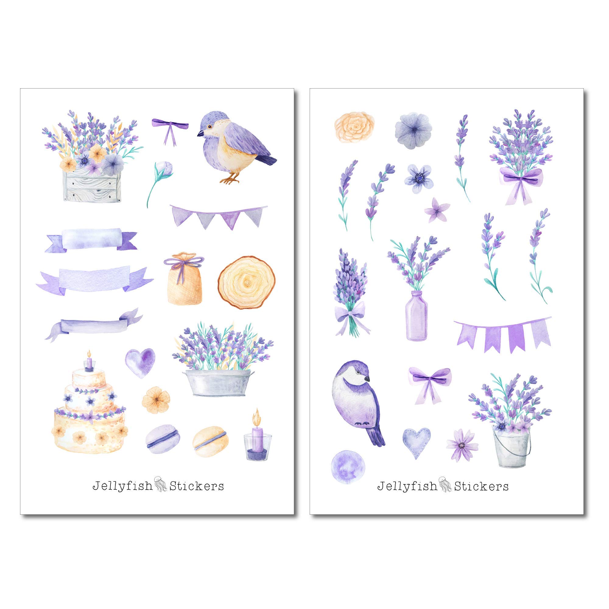 Lavendel Garten Sticker Set – Florale Aufkleber Für Journal, Planer, 2 Bögen Handgemacht