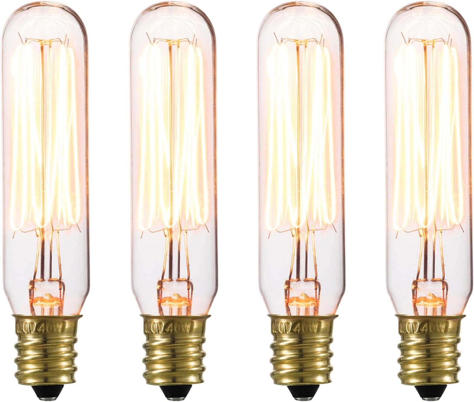 Globe Electric 80151 40W Vintage Edison Mini Tube Clear Glass Dimmable Incandescent Light Bulb, 4-Pack, E12 Base, 210 Lumens, Modern Lighting for Bedroom or Office, Lights for Home