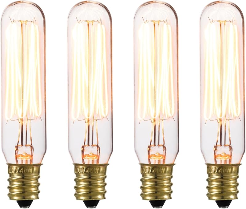 Globe Electric 80151 40W Vintage Edison Mini Tube Clear Glass Dimmable Incandescent Light Bulb, 4-Pack, E12 Base, 210 Lumens, Modern Lighting for Bedroom or Office, Lights for Home