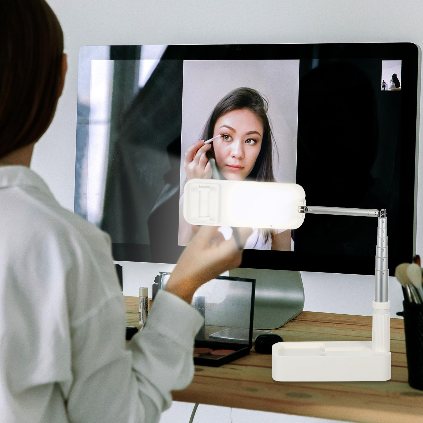 Soporte para Teléfono Móvil con Luz de Relleno, Plegable y Ajustable en Altura, Batería de 1000mah, Adecuado para Shows en y Fotografía de Retrato