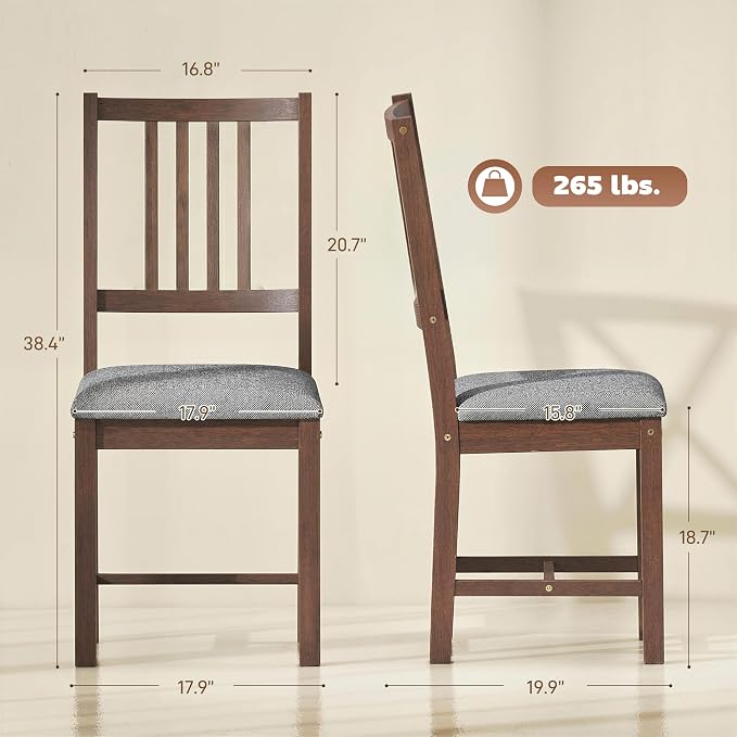 Sillas de comedor de madera HOMCOM, juego de 2, estilo mid-century, acolchadas miniatura 2