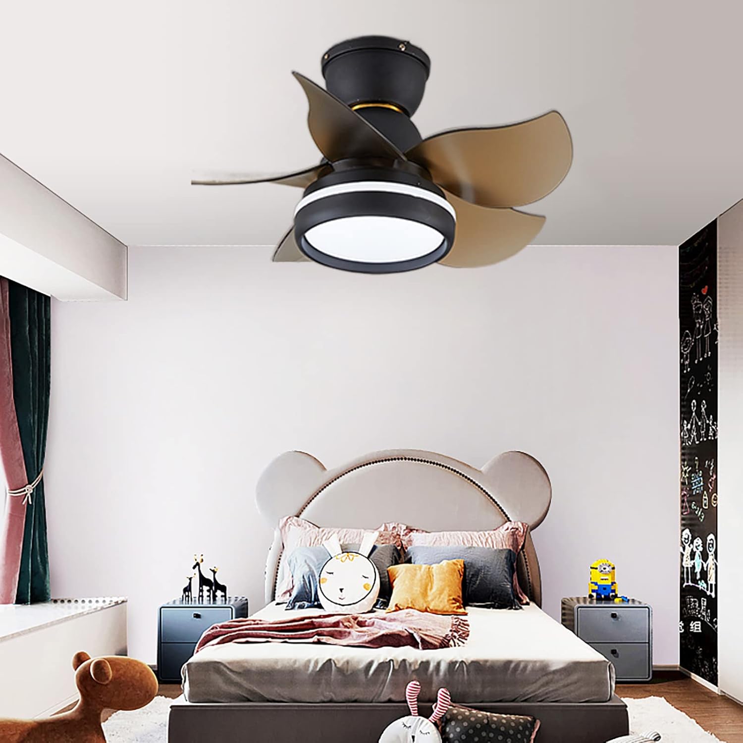 YUEGOO Ceiling Fans with Lamps,Ceiling Fan with Light Remote Control Led Ceiling Fan Light Winter Summer Reversible Fan Ceiling Light Dimmable 48W Modern Bedroom Child Room/Black