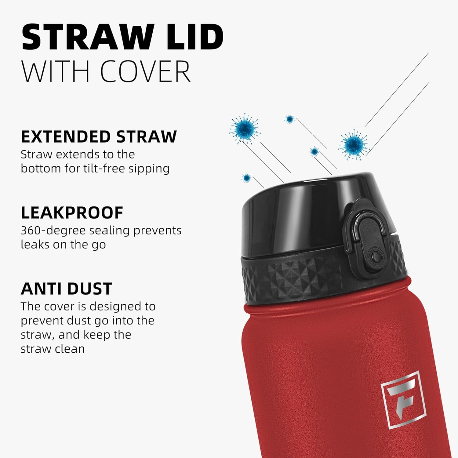Fanhaw 20 oz Insulated Stainless Steel Water Bottle with Straw Lid, Leakproof & Anti-Dust Sports Bottle for Kids, Women & Men (Red) - Image 4