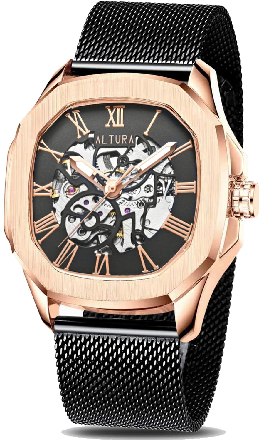 ALTURA Ignis Skeleton Automatic Watch Mechanical Wrist Watch For Men Octagonal Case With Stainless Steel Mesh Band Self-Wind Business Watch For Men - Analogue, Black (B0BNLJ82ZD) Amazon Price History, Amazon Price Tracker