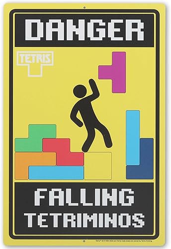 Tetris Danger Falling Tetriminos Metal Sign - Fun Tetris Wall Art for Game Room,