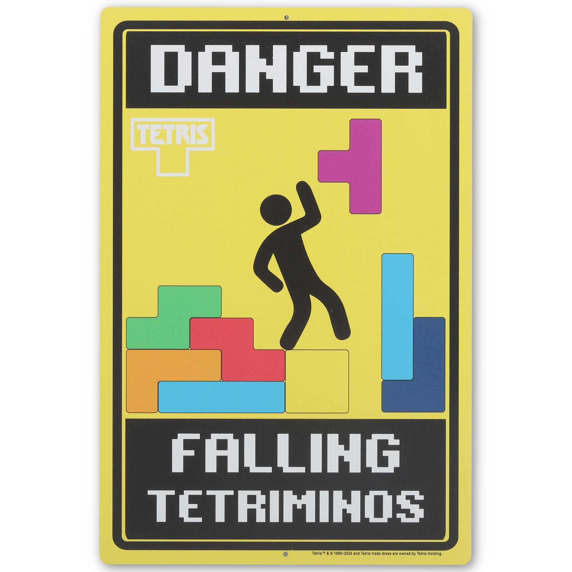 Tetris Danger Falling Tetriminos Metal Sign - Fun Tetris Wall Art for Game Room, Man Cave or Teen Room
