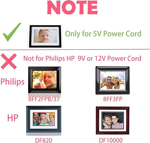 Miniatura 5 de Cable de alimentación para Skylight, HP, Aluratek, BSIMB Smart Digital Picture Frame 5V AC Adaptador Cargador (no para 9V o 12V)