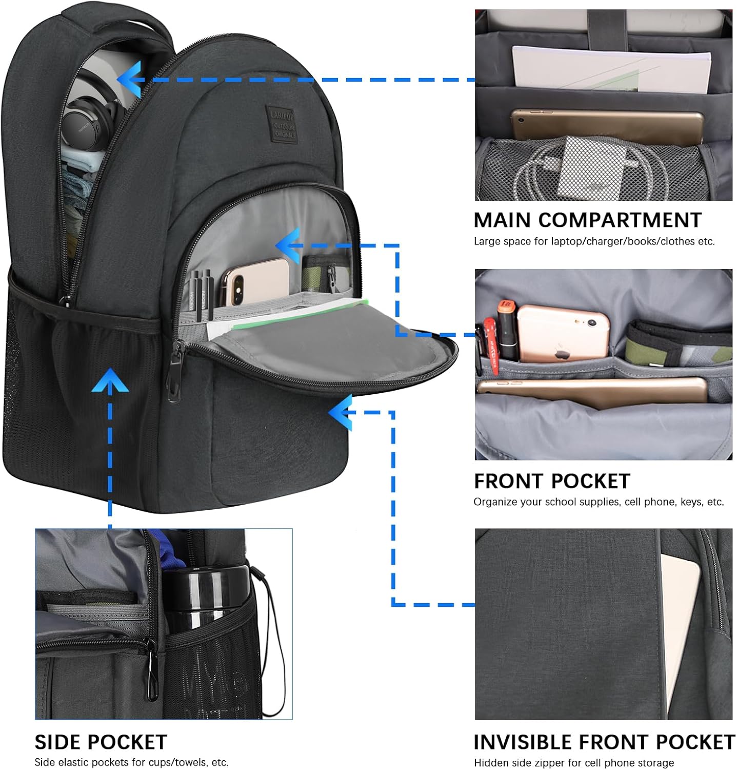 Travel Laptop Backpack,15.6 Inch Business Laptop backpack for Men Women with USB Charging Port,Water-Resistant Laptopack Weekender Daypack for Work College Computer 15.6inch Dark Grey image 2 of 6 B0CXHLT7SP