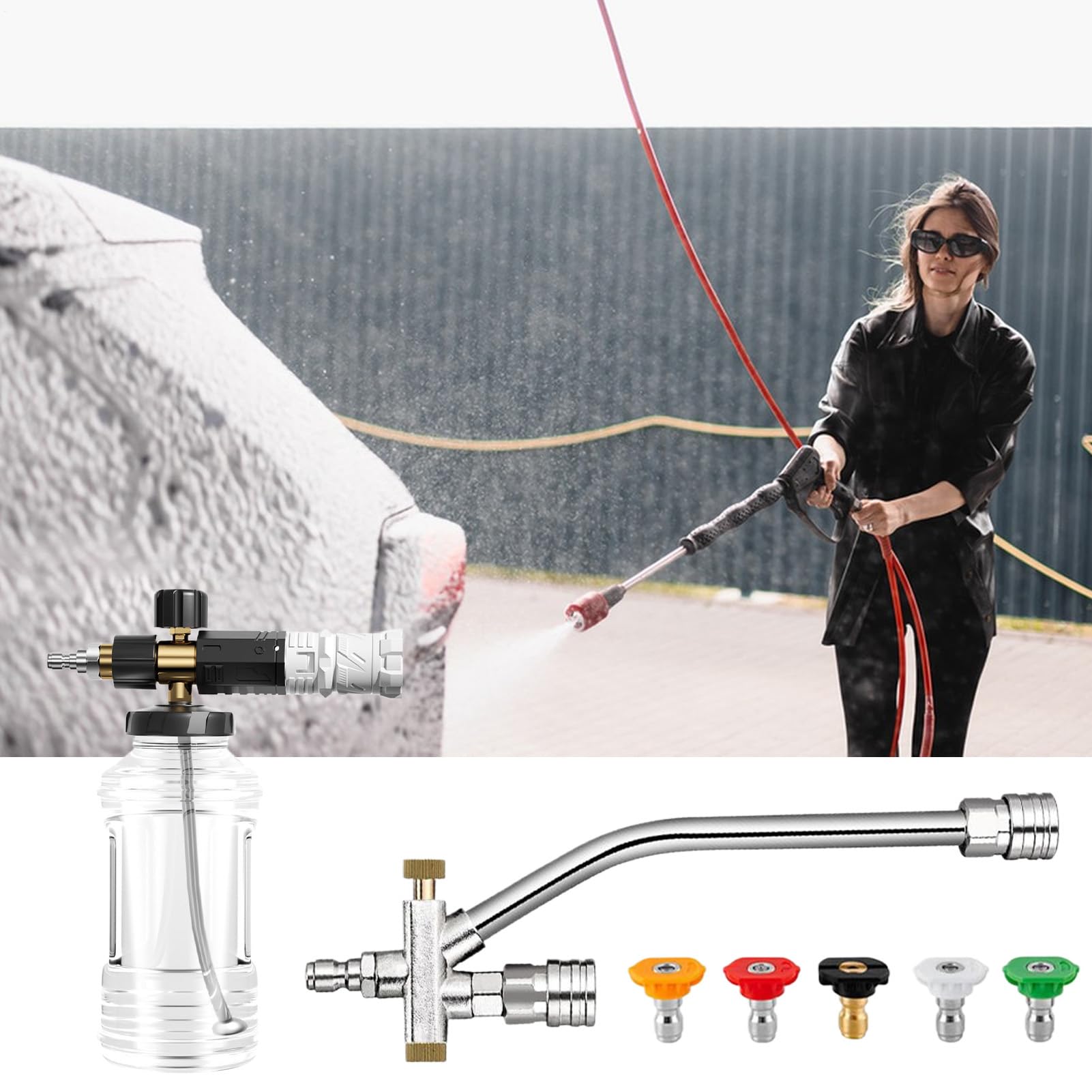 Lanza De Espuma Para Lavado De Coche Pistola De Espuma Con Manguera | Boquilla Ajustable Con Modos De Presión Para Exteriores Ruedas Ventanas Césped