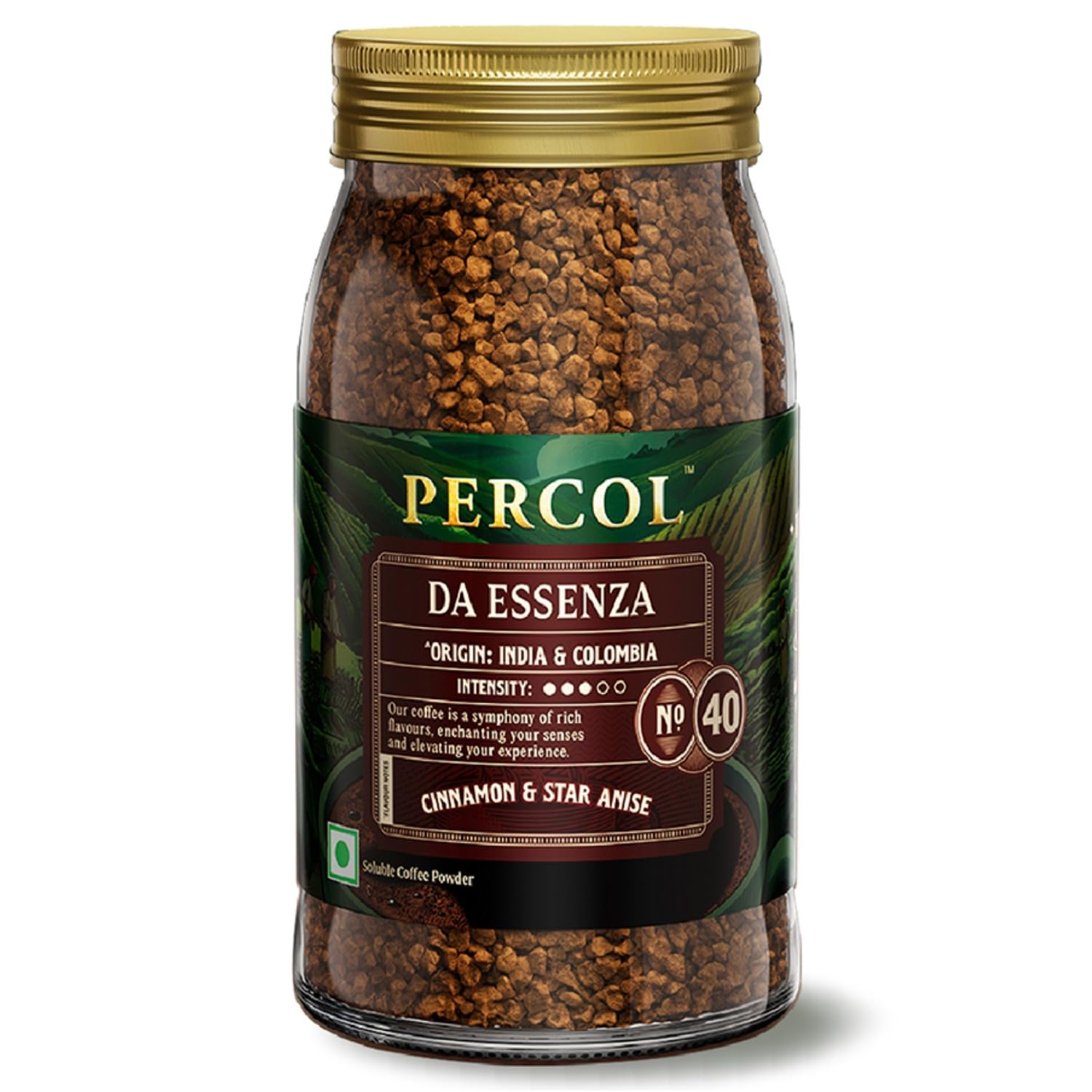 PERCOL Premium Instant Coffee | Da Essenza Blend 40 | Crafted with Premium Imported Beans | Freeze Dried | Designed in UK | 100g Jar | 100% Pure Coffee | Flavorful & Aromatic Coffee