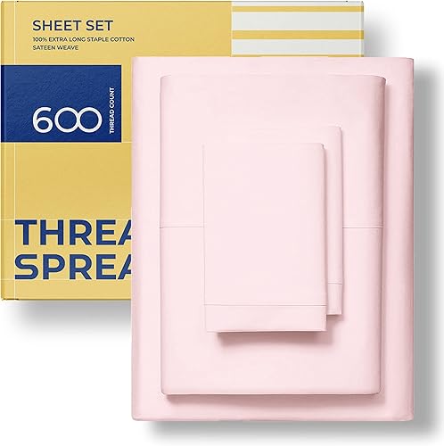 THREAD SPREAD Sábanas de lujo de 600 hilos  Juego de sábanas de calidad de algodón egipcio  Sábanas bajeras y fundas de almohada  4 piezas suaves y