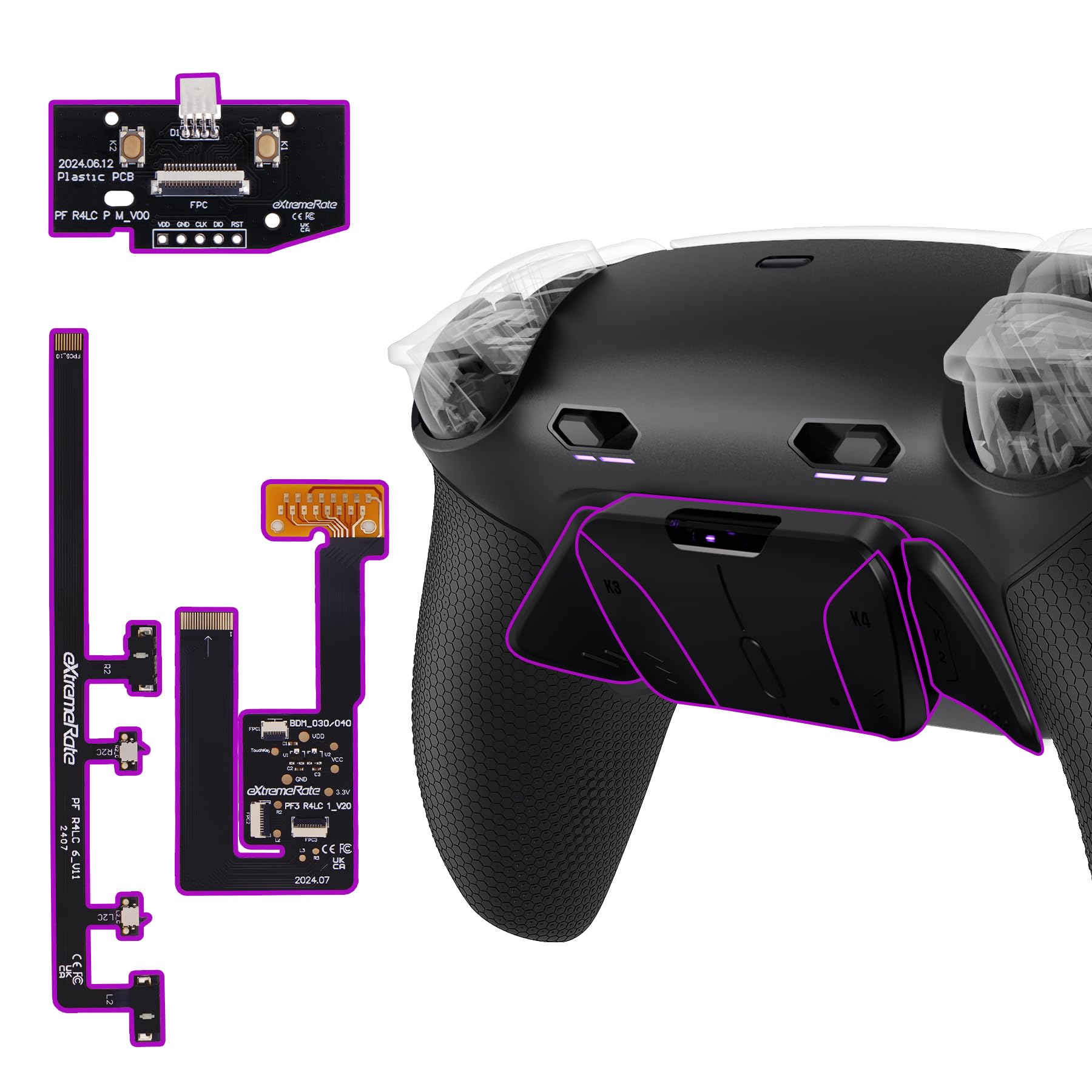 eXtremeRate RISE4 Plus MAX Remap Kit per ps5 Controller BDM-030 040 050 060, 4 Palette Posteriori Programmabili & Clicky Trigger Stop per ps5 Joystick - Senza Controller, Nero&Nero