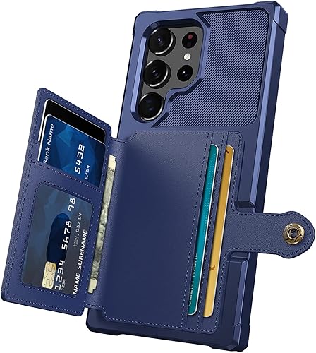 Funda para Samsung Galaxy S23 Ultra - Funda tipo cartera con bolsillos para tarjetas de piel sintética para Samsung Galaxy S23 Ultra 2023 (azul)
