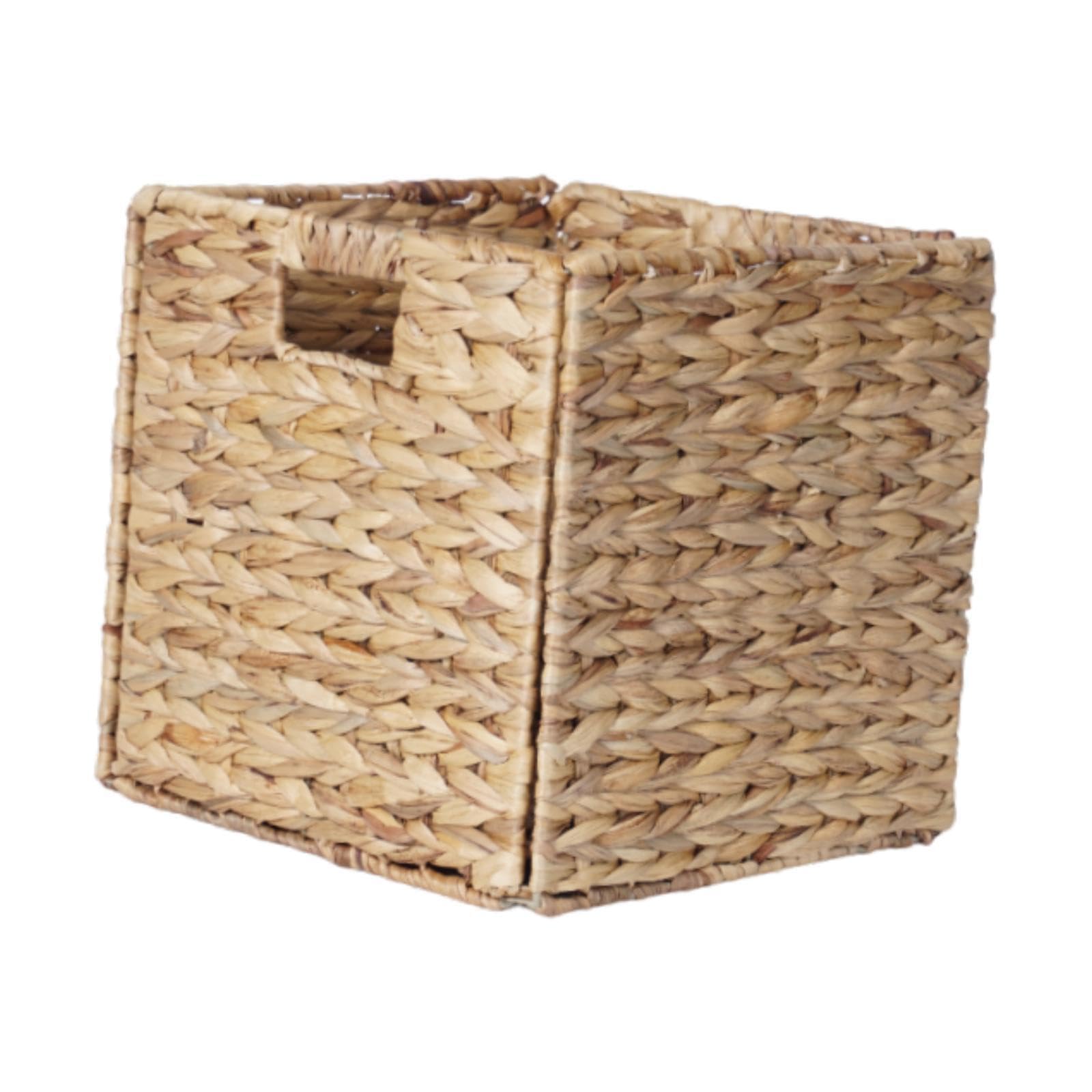 Cesta de almacenamiento plegable de jacinto, organizador almacenamiento para dormitorio, escritorio, 30 x 30 x cm , Natural , 30x30x30cm