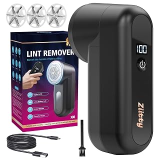 Ziitty Quitapelusas Electrico Quita Pelusas Ropa - Quita Bolas de la Ropa, Pantalla LCD, Carga por Type-C, 6 Hojas, Cuchilla de Quitapelusas Recargable Potente y Eficiente para Ropa y Muebles Negro