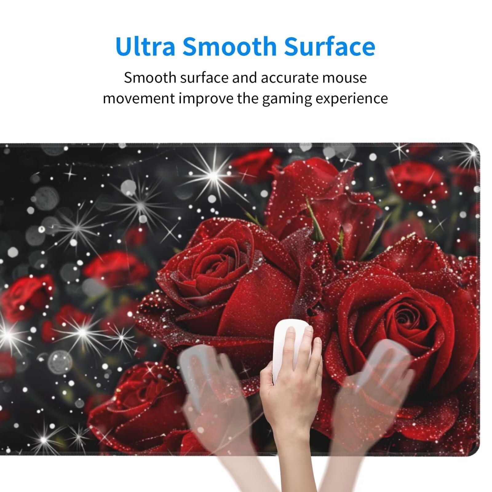 Gaming Mauspad XXL 1400x600x4mm Großes Mousepad mit Ernähten Kanten, Wasserdicht und rutschfest Tastatur Matte, Verbessert Präzision und Geschwindigkeit, für Büro, PC, Laptop Pad Rote Rose Z7519