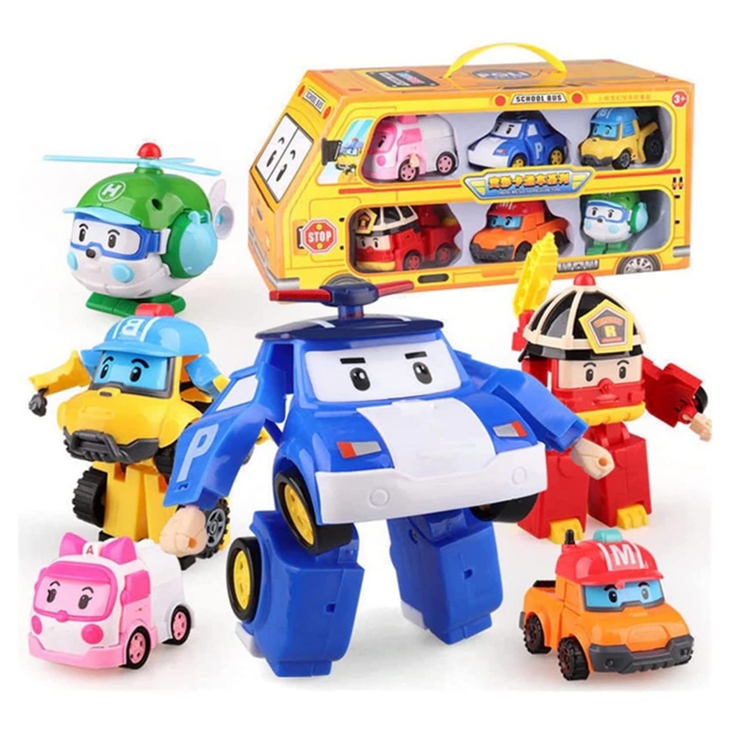 SKEIDO Acion Figure 6pcs/Set Robocar Korea Robot Car Transformation Toys Fire Truck Manual Deformation Kid Boys Gift For Children