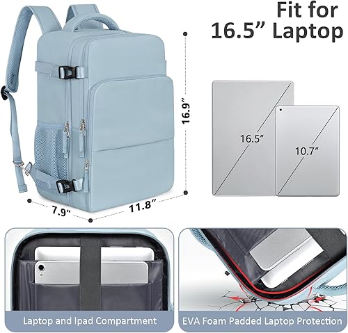 Miniatura 2 de Mochila de viaje para mujeres y hombres, mochila de viaje para laptop con puerto de carga USB, mochila de viaje aprobada para vuelos, Azulclaro,