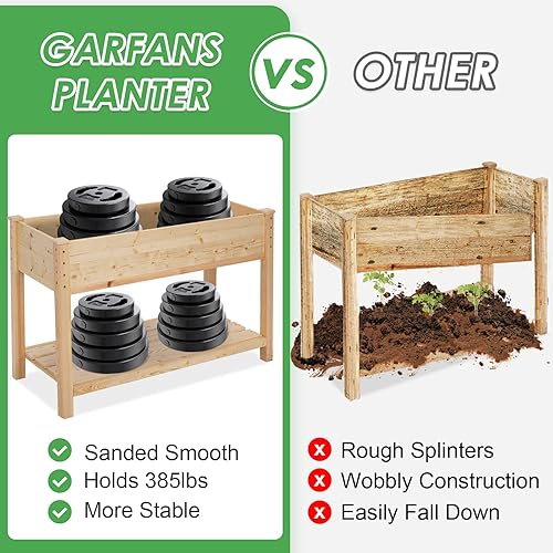 Miniatura 6 de GARFANS Jardinera elevada de madera con estante de almacenamiento para verduras, flores, hierbas, maceta elevada con patas, kit de cama de jardín