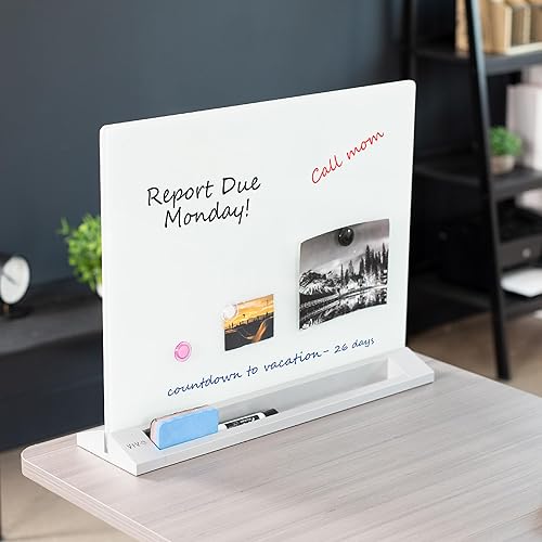 Miniatura 2 de VIVO DESK-WB23G - Pizarra magnética de borrado en seco de vidrio independiente de 23 x 19 pulgadas, divisor de privacidad portátil, partición
