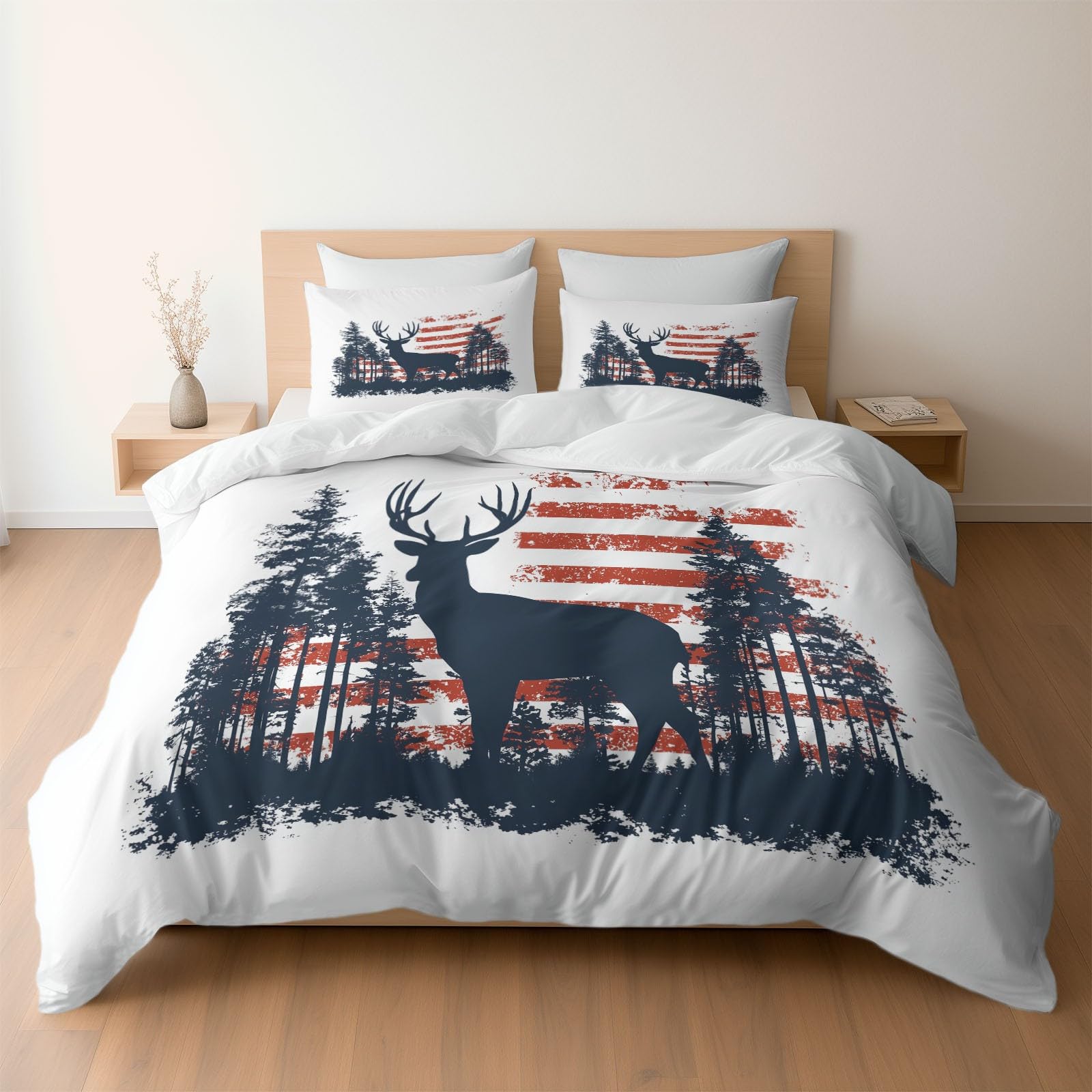 Housse de couette américaine pour chambre d'ado déco forêt et drapeau USA