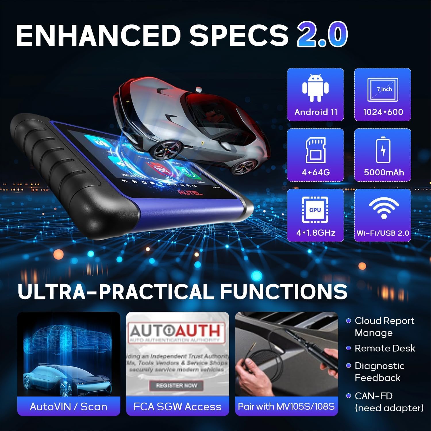 Autel IM508S Scanner Programmer Tool Full OBDII Diagnostics Code Readers Diagnostics Scan Tool Programming 3000+ Bidirectional Tests 40+ Resets Android 11 FCA AutoAuth 4/64G