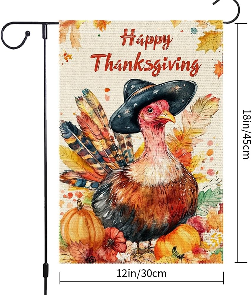 Happy Thanksgiving Garden Flag Fall Turkey Garden Flags 12x18 Inch Double Sided Small Burlap Autumn Yard Thanksgiving Outside Decoration House Outdoor Decor - Image 3