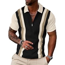 UOUA Mens 1/4 Zip Polo Shirts Summer Short Sleeve Sweatshirts Vintage Striped Texture Tops Casual Golf Tee