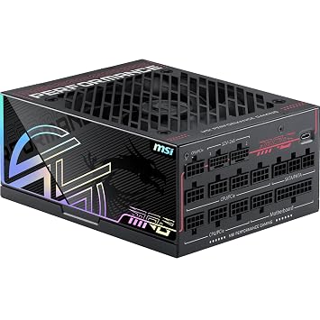 MSI MPG Ai1300TS PCIE5, Fully Modular Gaming 1300W Power Supply, 80+ Titanium, Dual 12V-2x6 Cables, GPU Safeguard+, SiC MOSFETs, Fan Safeguard, ATX 3.1 & PCIe 5.1 Ready,